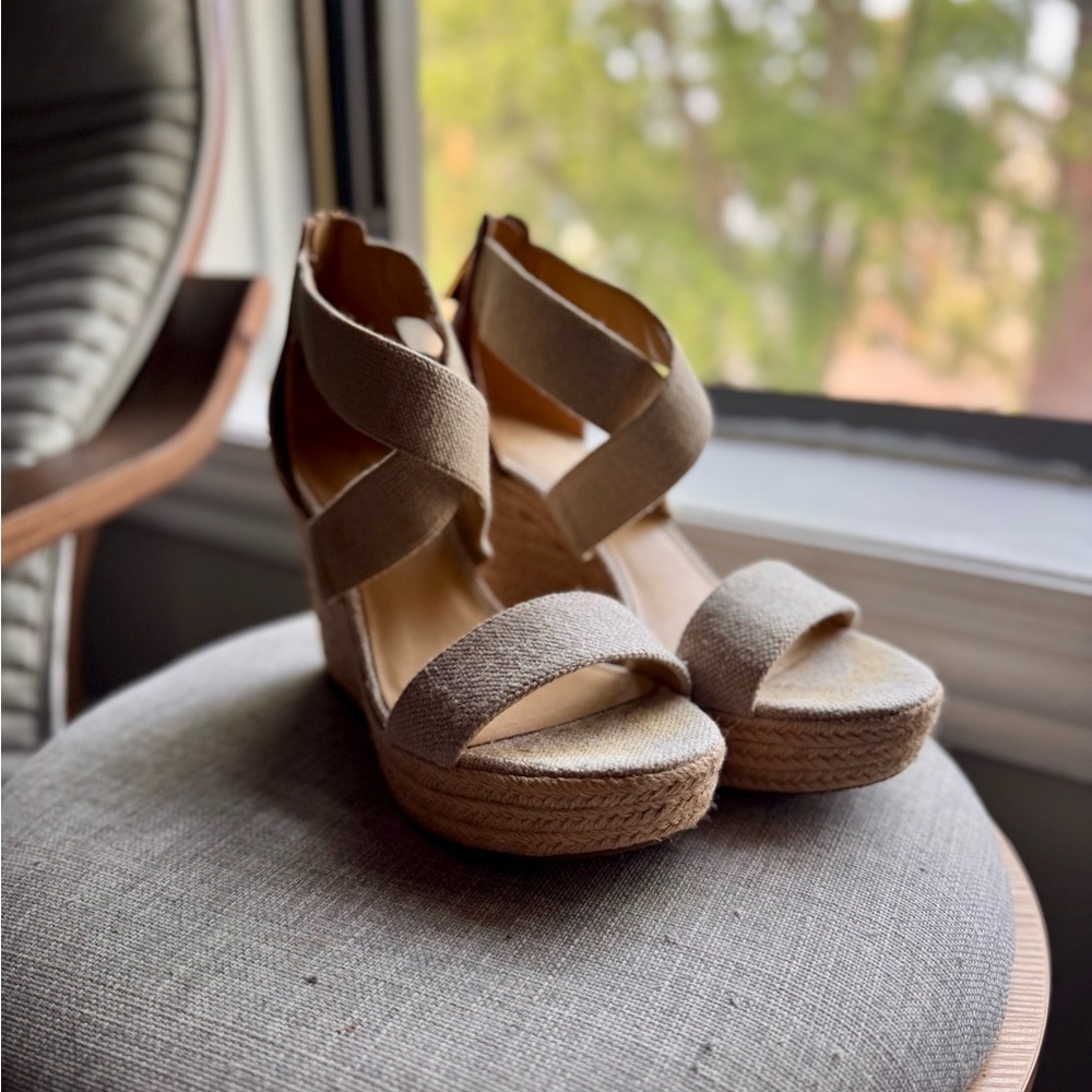 Michael Kors Cream and Brown Wedge Sandals